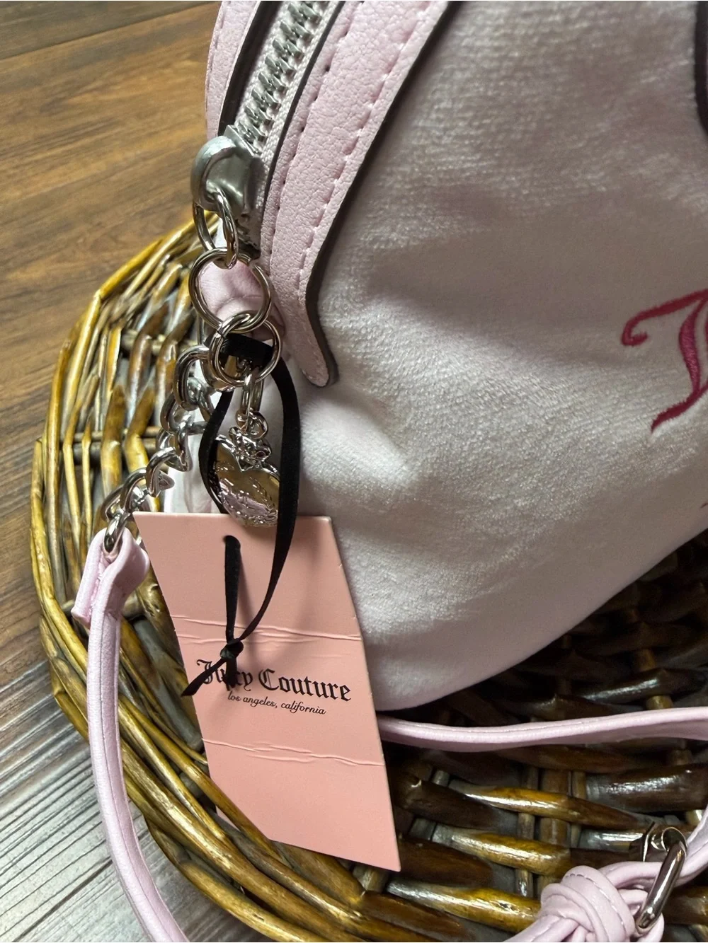 Juicy Couture Pink Mini Satchel with Embroidered Logo and Bow Charm